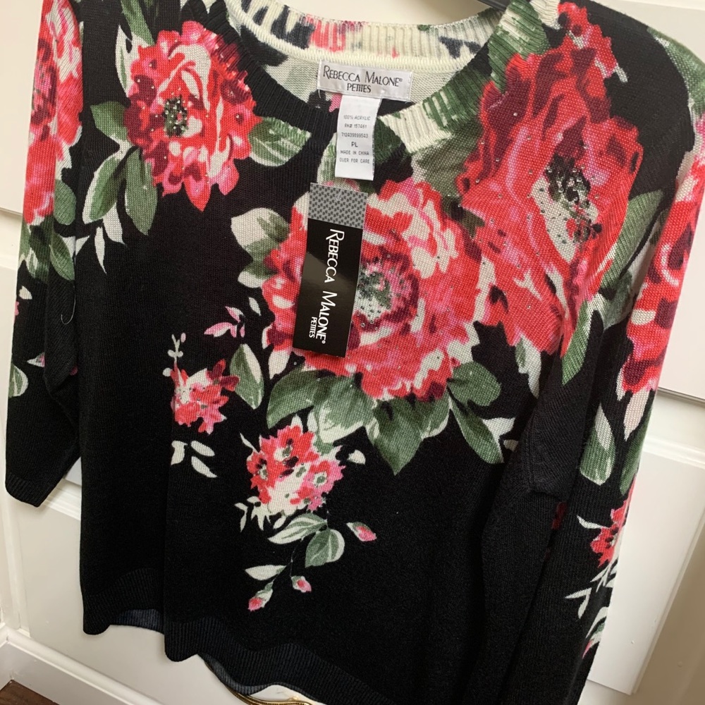 Black with pink rose sweater